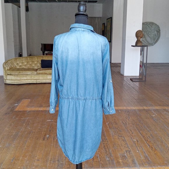 SOLD Medium Blue long sleeve Chambray:denim dress - Picture 2 of 6